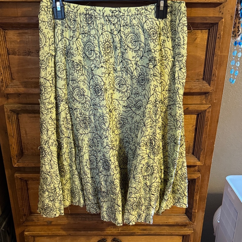 Double D Ranch Yellow and Black Floral Midi Skirt